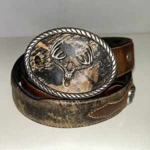 Nocona Two-Tone Brown and Black Western Belt with Deer Buckle